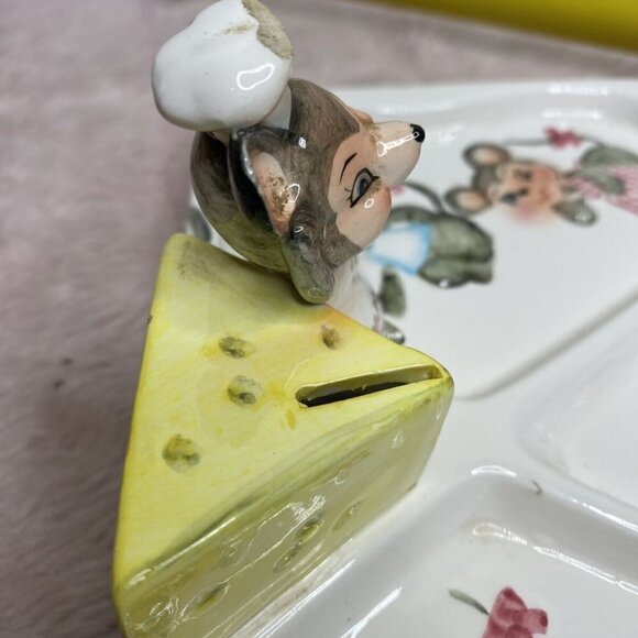 Vintage Lefton 1862 Mouse Cheese Divided Serving Tray - Picture 2 of 9